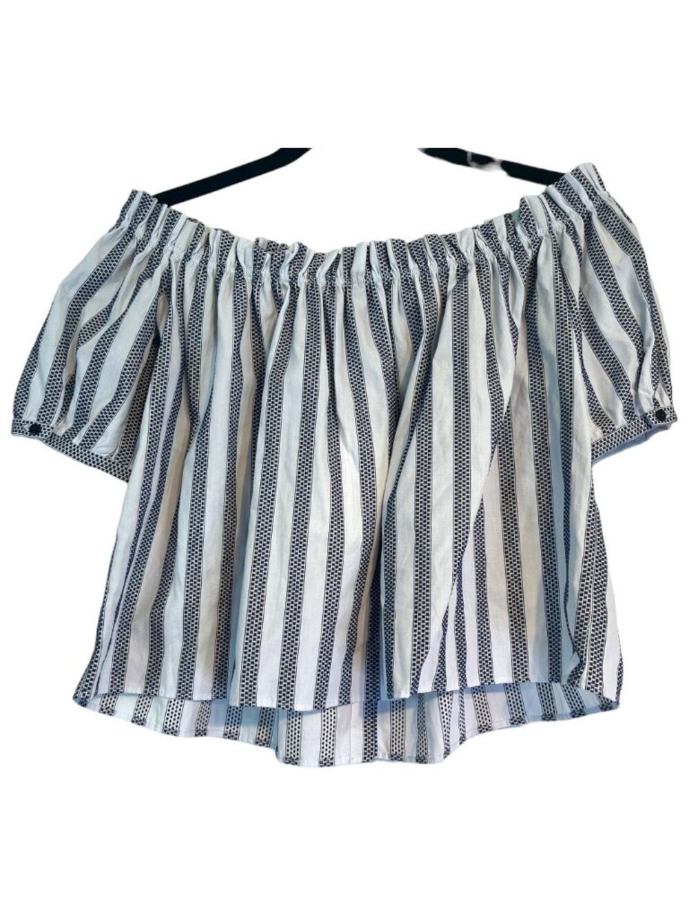 Zara Trafaluc Collection Off Shoulder Blouse Top XS NWT Navy Stripe Textured - Picture 2 of 10